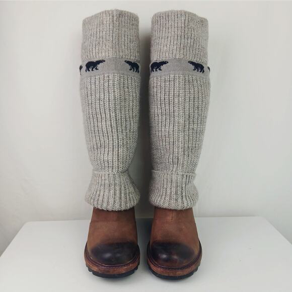 Sorel Women's SZ 11 Brown Gray Leather Crazy Cable Knit Sweater Wedge Boots Rare - Picture 6 of 9